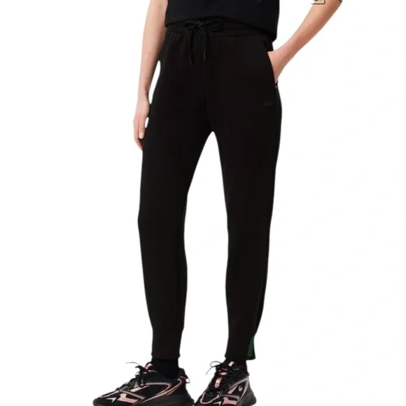 NWT Lacoste Womens Organic Cotton Jogger Sweatpants Black/Green Detail Orig $160 - Picture 5 of 16